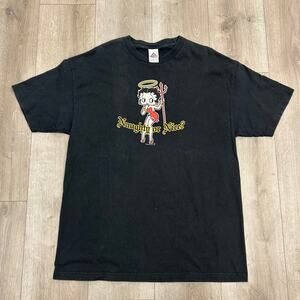 Vintage 90s Betty Boop Naughty Or Nice Black Tee T Shirt XL B11